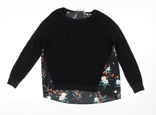 Oasis Black Floral Pullover Jumper L Women Regular