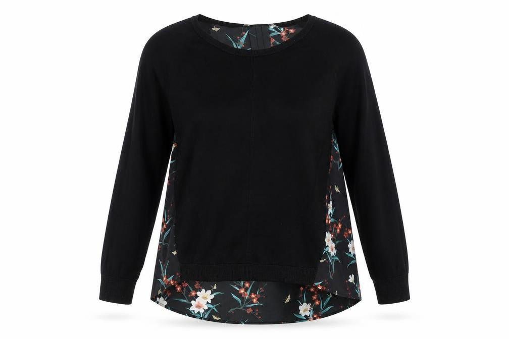 Oasis Black Floral Pullover Jumper L Women Regular