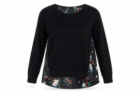Oasis Black Floral Pullover Jumper L Women Regular