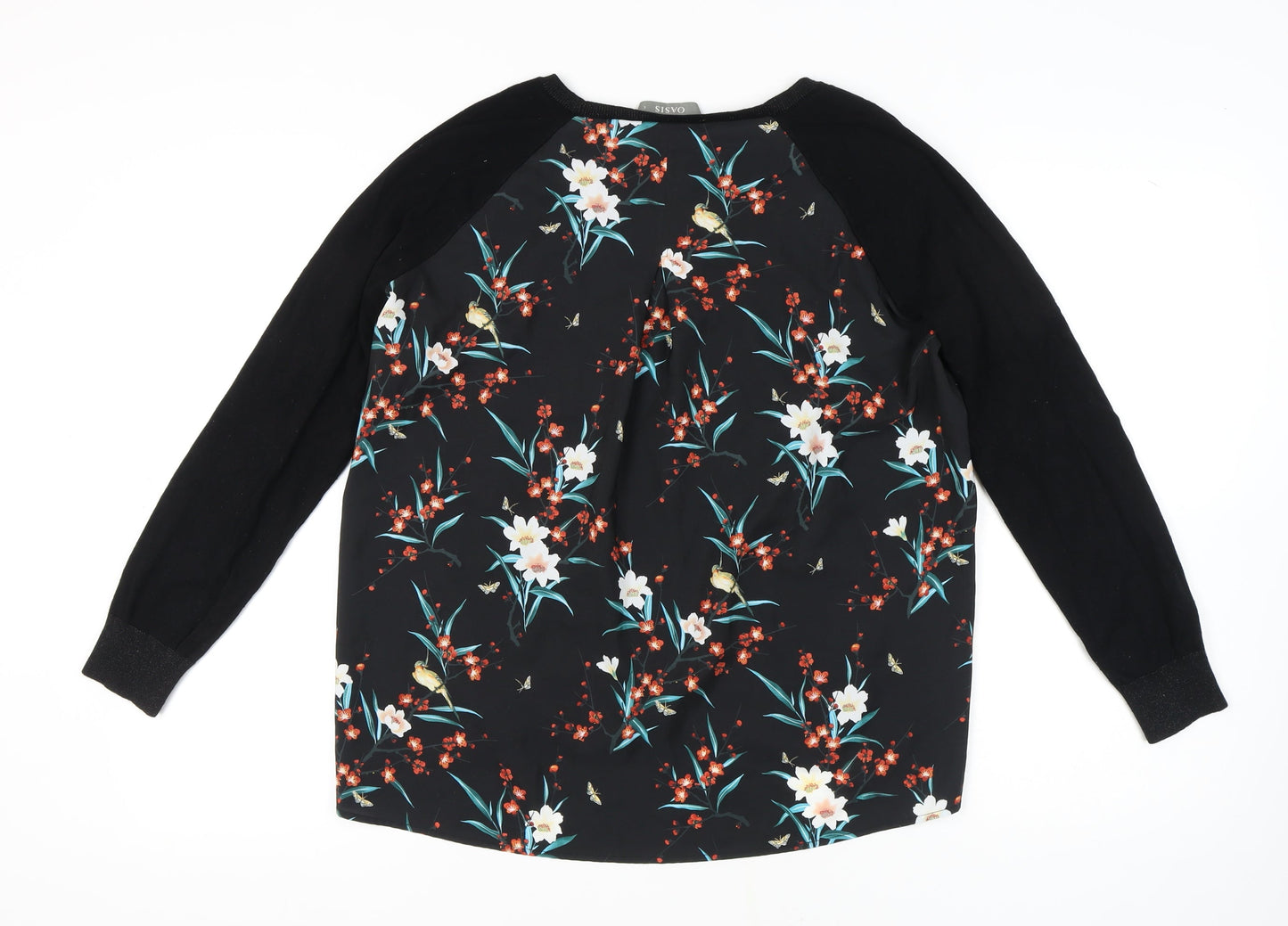 Oasis Black Floral Pullover Jumper L Women Regular