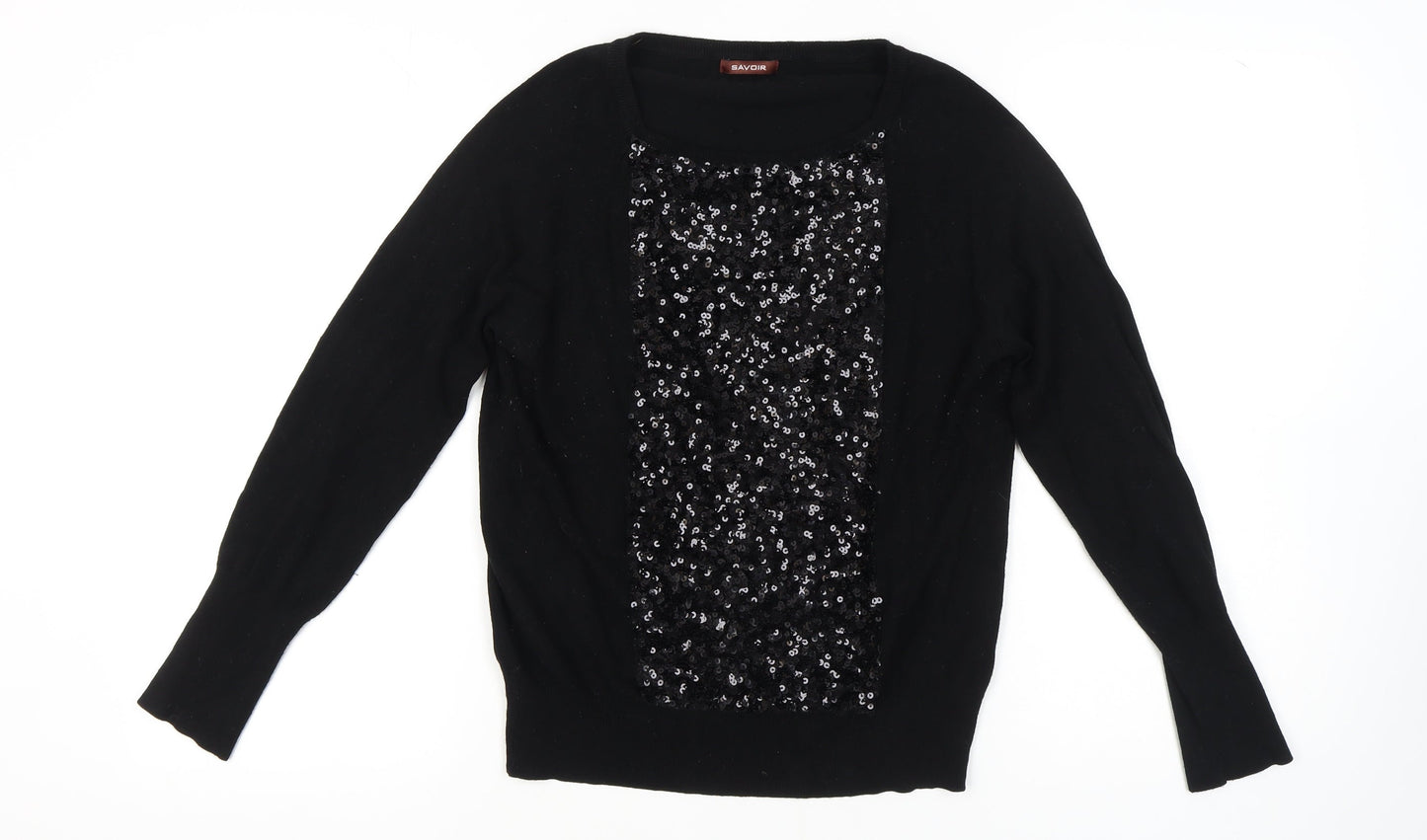 Savoir Women's Black Sequin Pullover Jumper Size 12