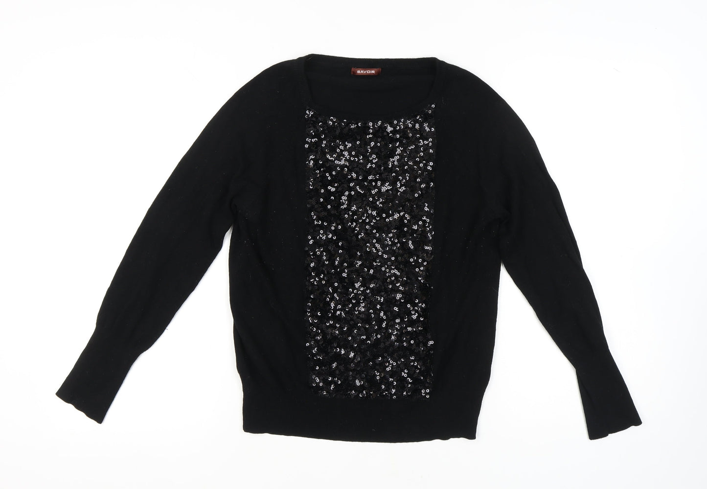 Savoir Women's Black Sequin Pullover Jumper Size 12