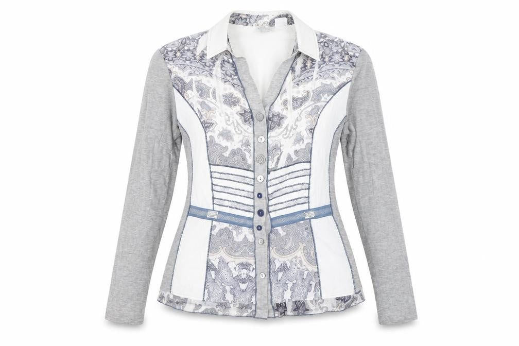 Stenau Women's Grey Button-Up Paisley Shirt Size 12