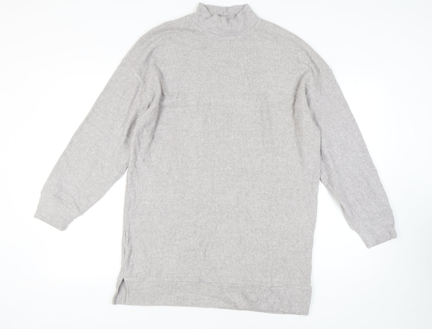 Bershka Women's Grey High Neck Knit Jumper - L