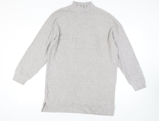 Bershka Women's Grey High Neck Knit Jumper - L