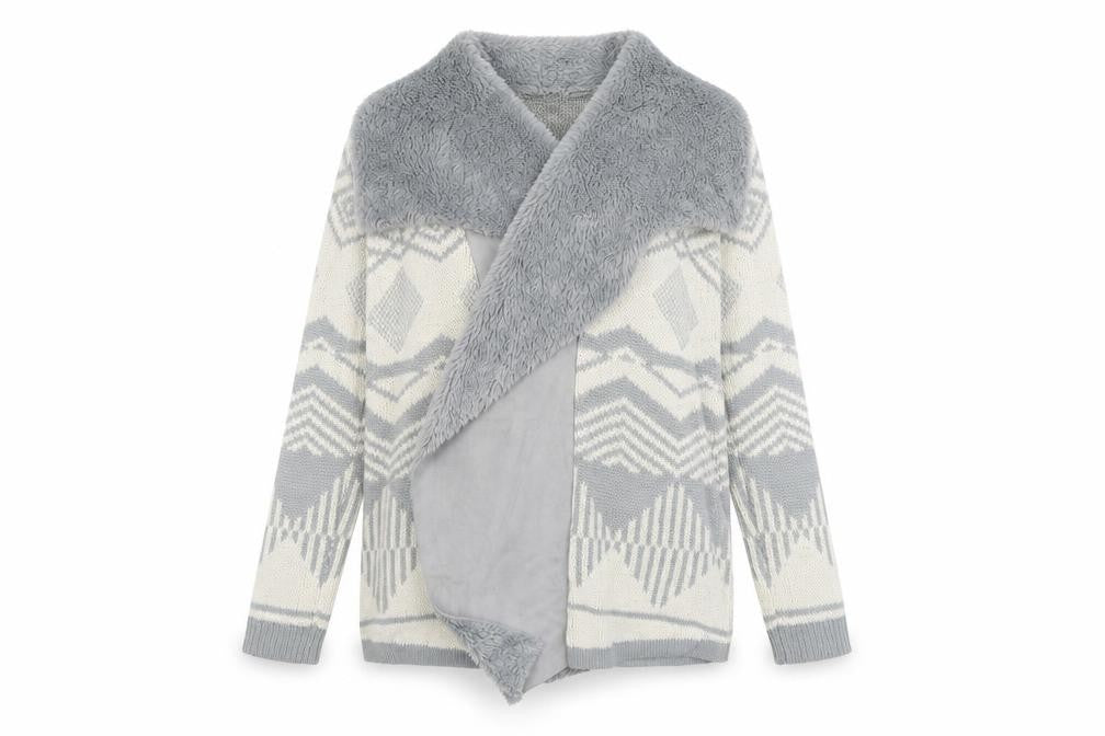 Oasis Women's Grey Open Front Cardigan in Size M, Geometric Knit