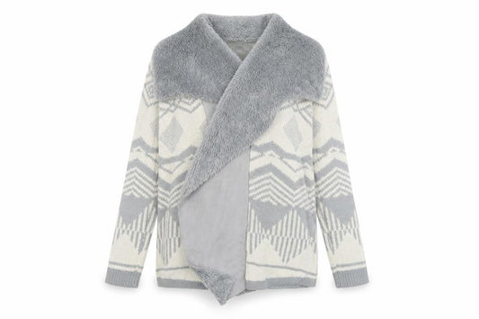 Oasis Women's Grey Open Front Cardigan in Size M, Geometric Knit