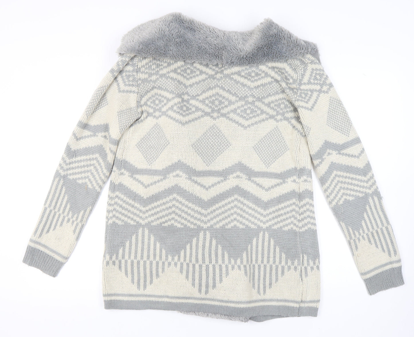 Oasis Women's Grey Open Front Cardigan in Size M, Geometric Knit