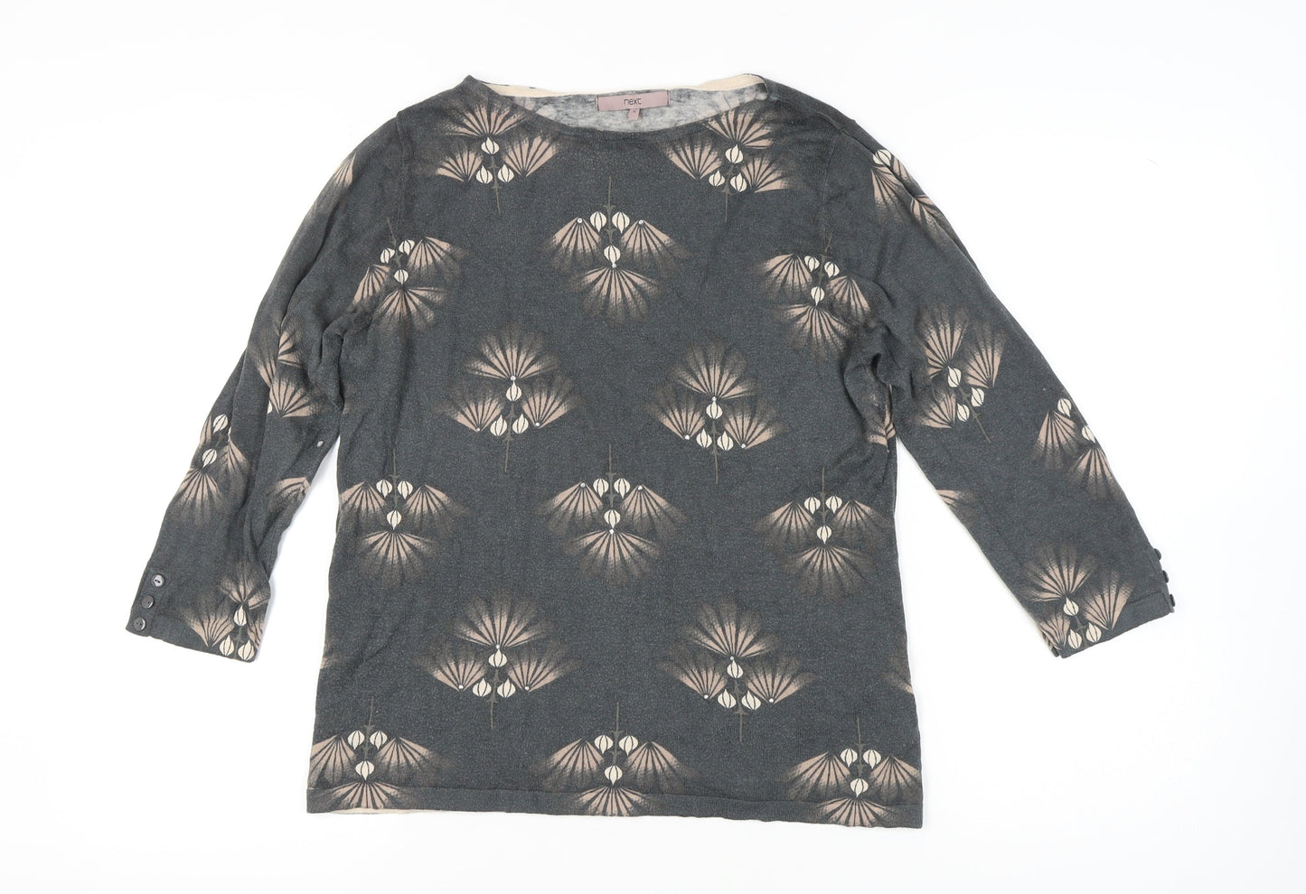 Next Women Grey Boat Neck Geometric Jumper Size 16