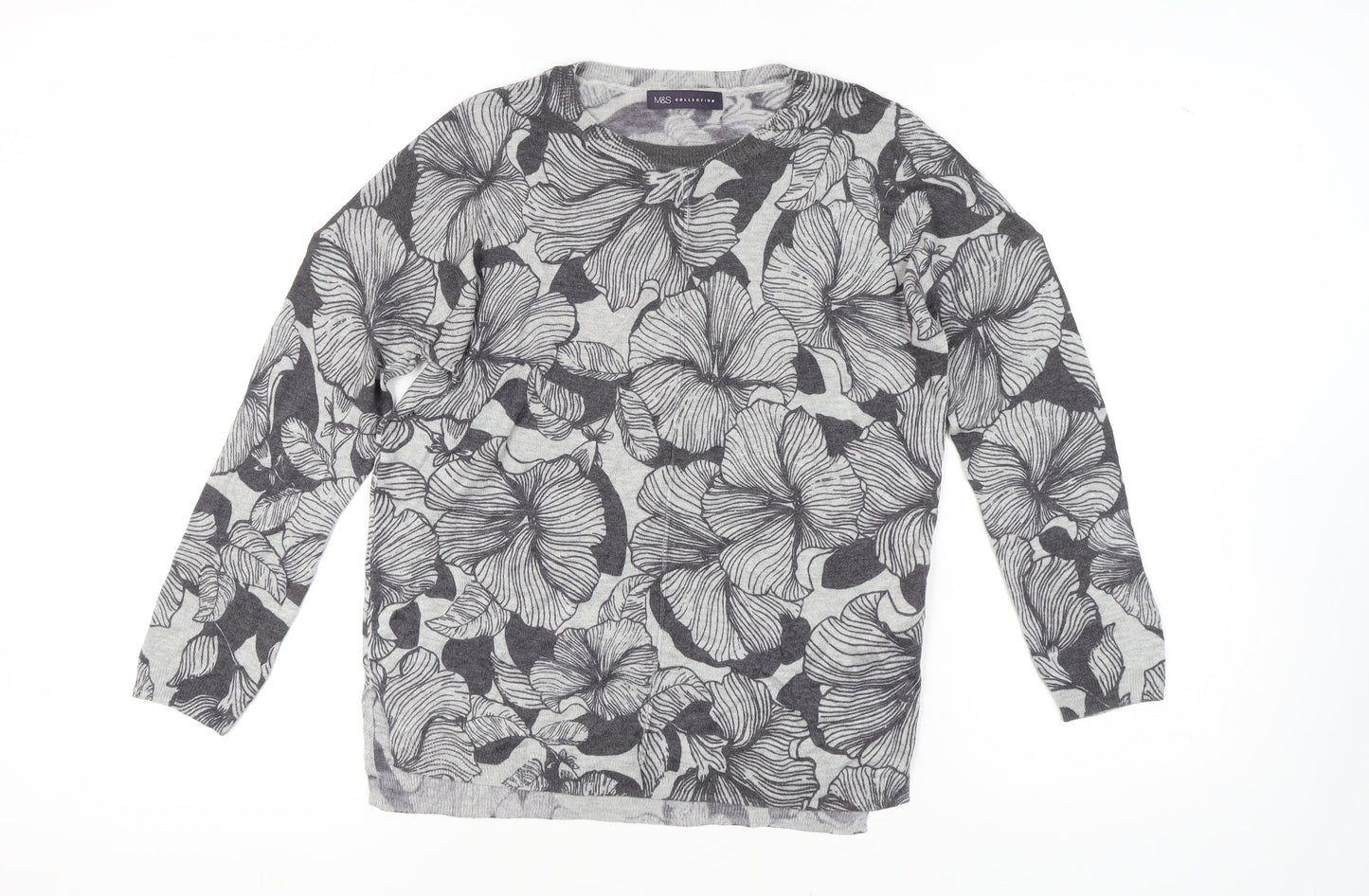 Marks and Spencer Women's Grey Floral Pullover Jumper M