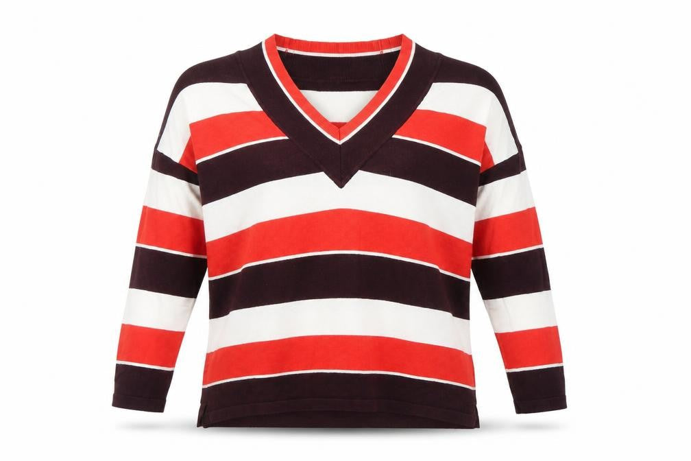 Warehouse Women’s Striped V-Neck Pullover Jumper Red 10