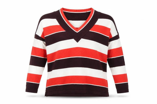 Warehouse Women’s Striped V-Neck Pullover Jumper Red 10