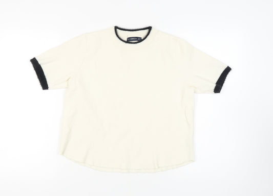 Zara Women's Ivory Crew Neck Jumper Size 12