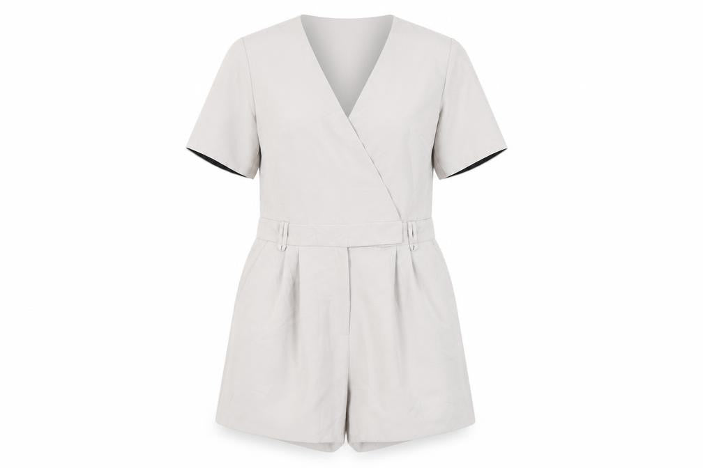 Topshop Women's Beige Short Sleeve Jumpsuit Size 10