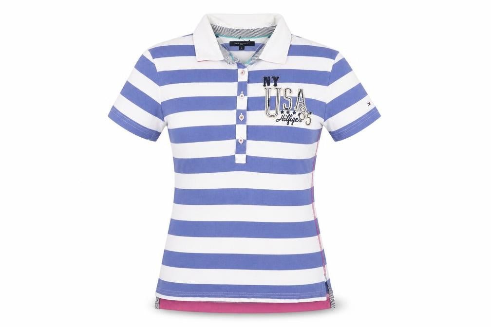 Tommy Hilfiger Women's Polo Shirt, Blue Stripe, M