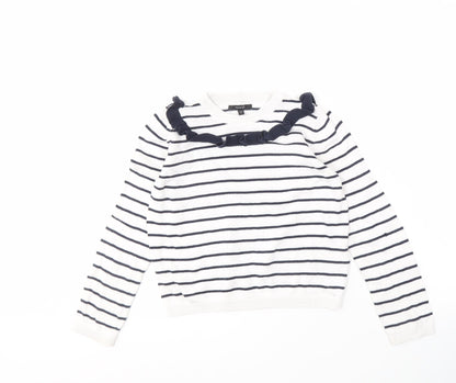 Marks & Spencer Girls White Striped Pullover Jumper 9-10 Years