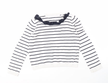 Marks & Spencer Girls White Striped Pullover Jumper 9-10 Years