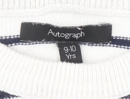 Marks & Spencer Girls White Striped Pullover Jumper 9-10 Years