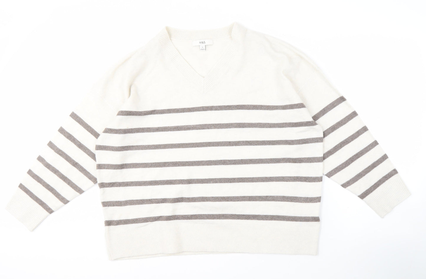 Marks and Spencer Women's XL White Striped Knit Jumper