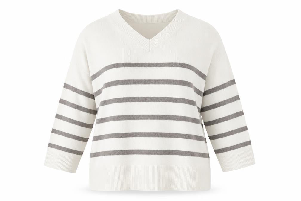 Marks & Spencer Women's XL White Striped Knit Jumper
