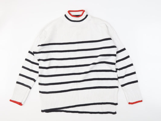 M&Co Women's White Striped Pullover Jumper, Size 14