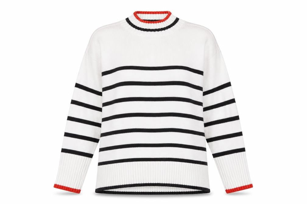 M&Co Women's White Striped Pullover Jumper, Size 14