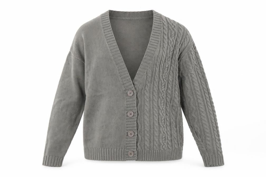 Collusion Grey Cable-Knit Cardigan XS Unisex Adults