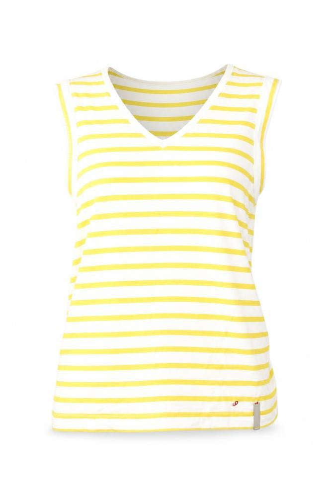 Voile Bleue Women's Yellow Striped V-Neck Top