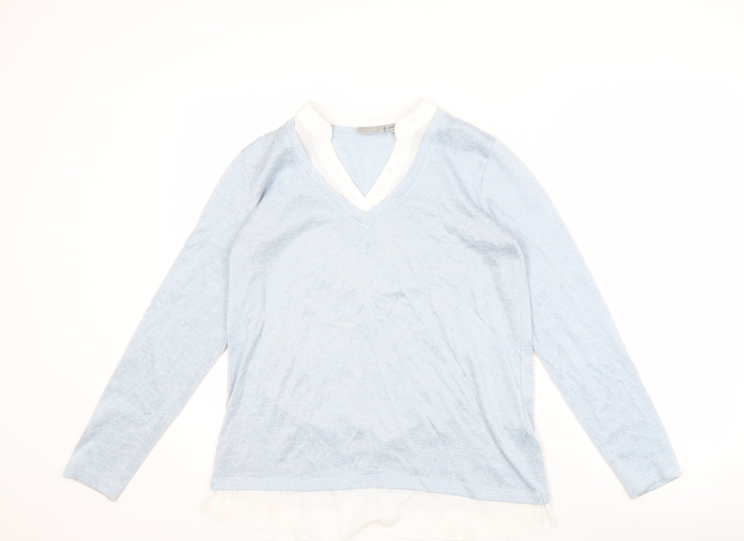 Fransa Women's Blue V-Neck Pullover Jumper Size S