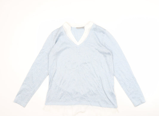 Fransa Women's Blue V-Neck Pullover Jumper Size S