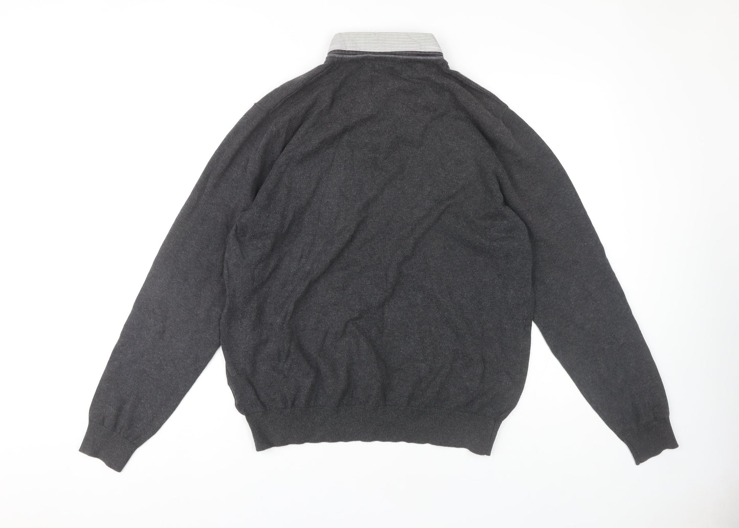 Marks and Spencer Men's Grey V-Neck Pullover - M