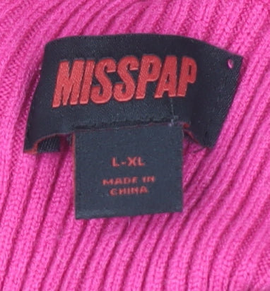 MISSPAP Women's Pink Knit Lace Up High Neck Top L-XL