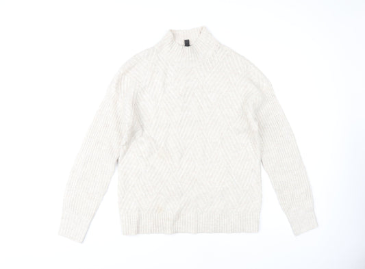 M&Co Women's Ivory High Neck Cable-Knit Jumper Size 10