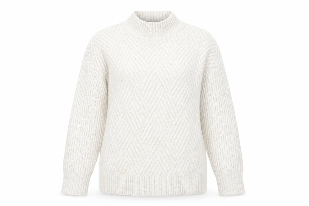 M&Co Women's Ivory High Neck Cable-Knit Jumper Size 10