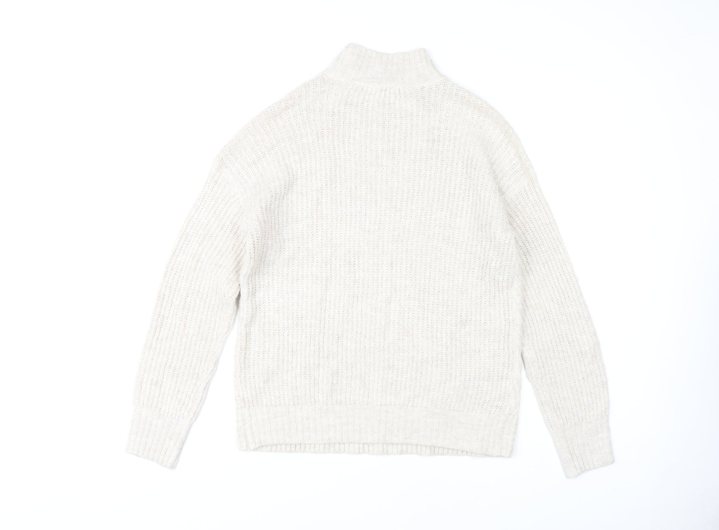 M&Co Women's Ivory High Neck Cable-Knit Jumper Size 10