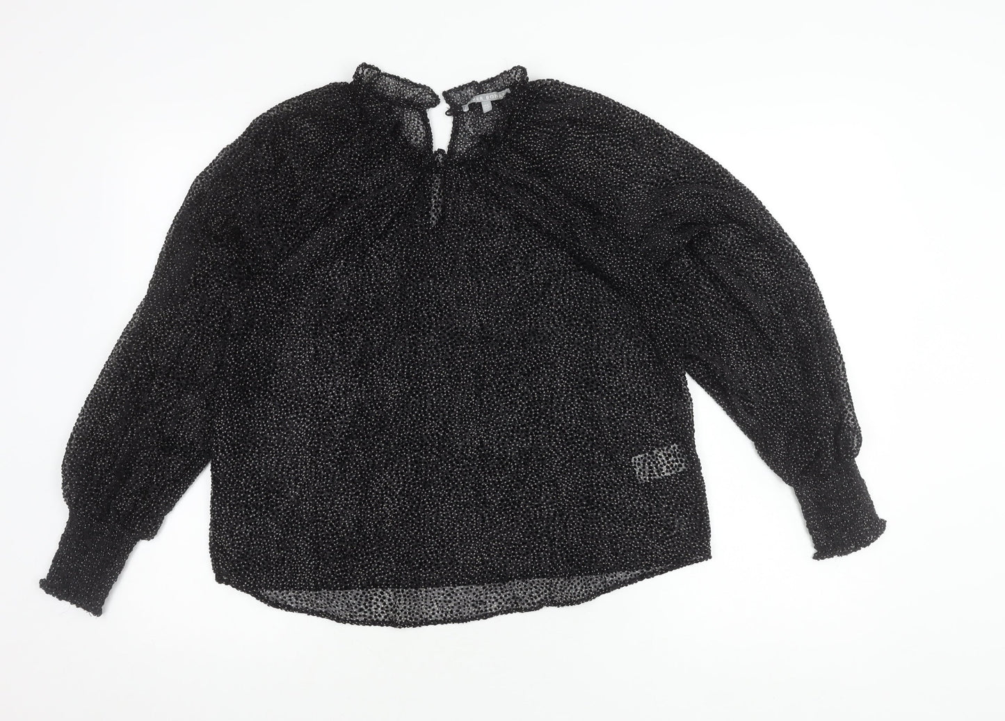 Oliver Bonas Black High Neck Polka Dot Blouse Women Size 8