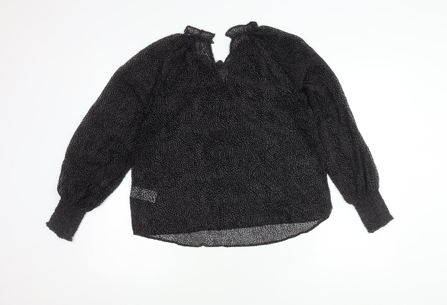 Oliver Bonas Black High Neck Polka Dot Blouse Women Size 8