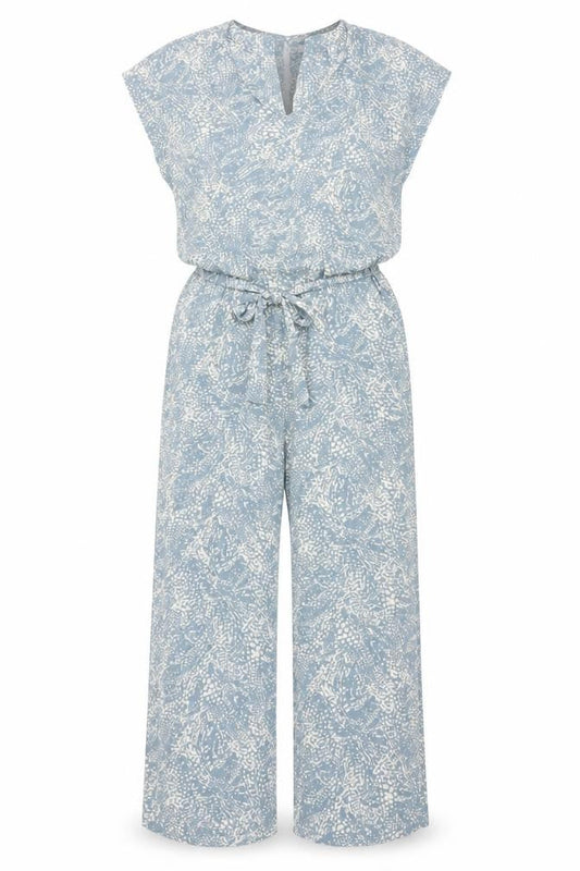 Front view of b.young Blue Women’s Jumpsuit UK 10 Geo Wide-Leg