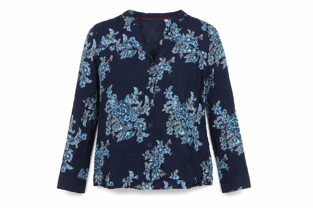 Joules Women's Blue Floral Button-Up Top - Size 10