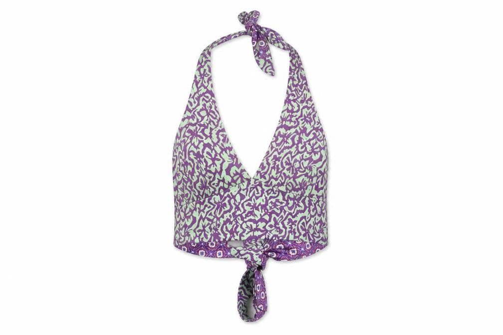 Pull & Bear Women's Purple Geometric Halter Crop Top