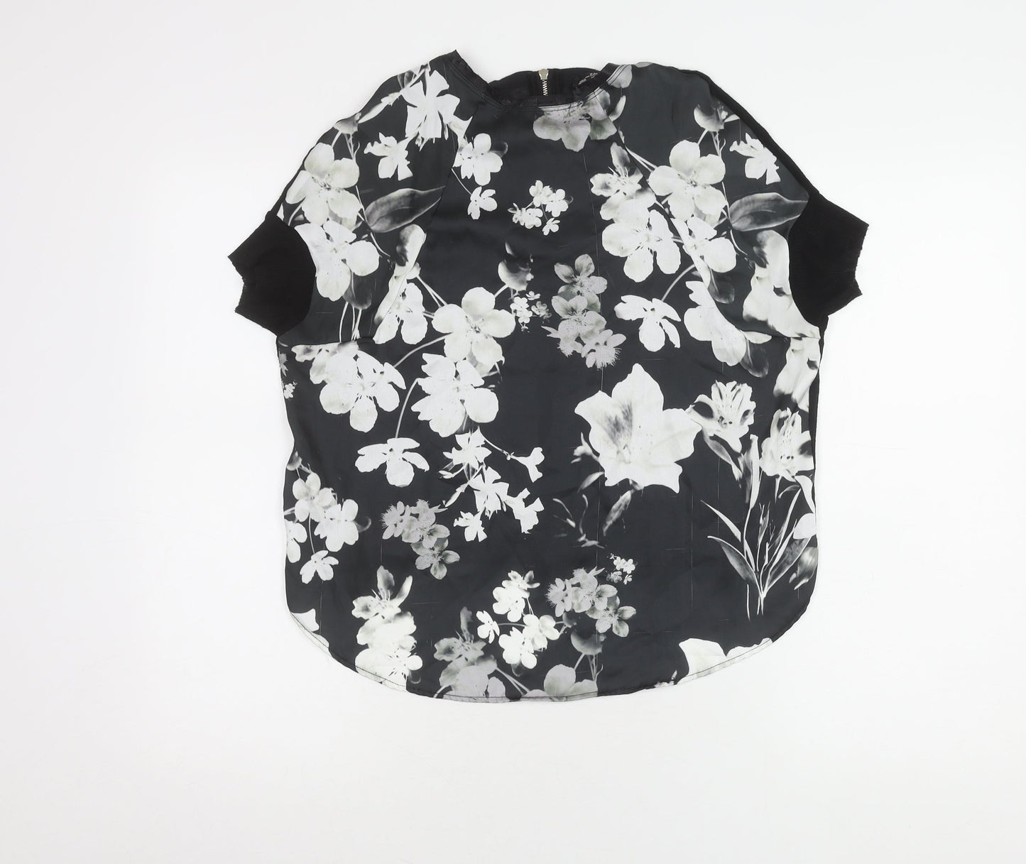 Zara Women's Black Floral T-Shirt, Size S, Short Sleeve