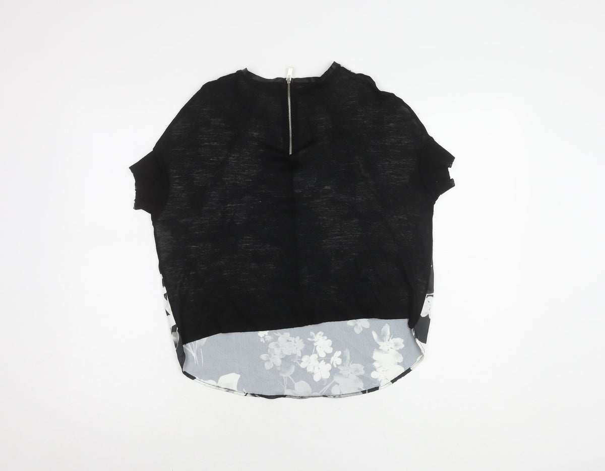 Zara Women's Black Floral T-Shirt, Size S, Short Sleeve