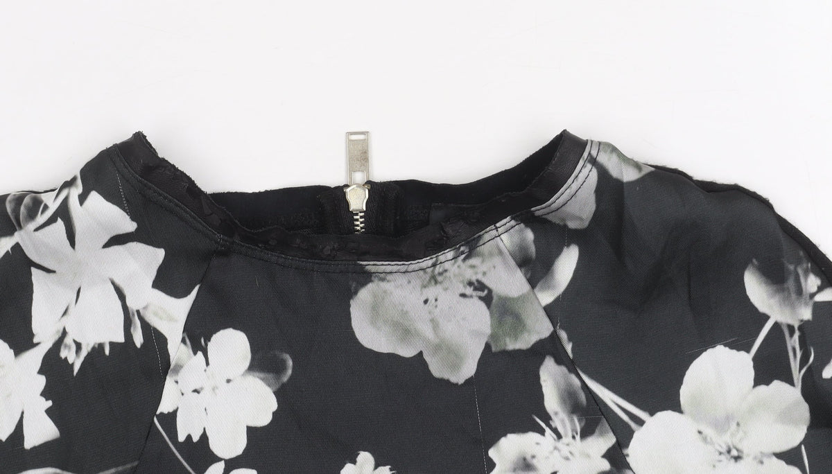 Zara Women's Black Floral T-Shirt, Size S, Short Sleeve