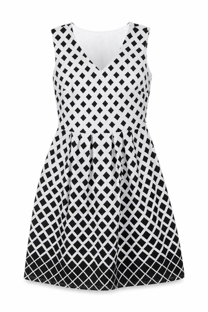 Alexa B Women's Black A-Line Dress, Size 6, Geometric Pattern
