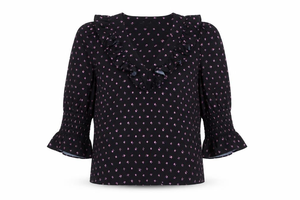 French Connection Women's Black Floral Blouse Size S