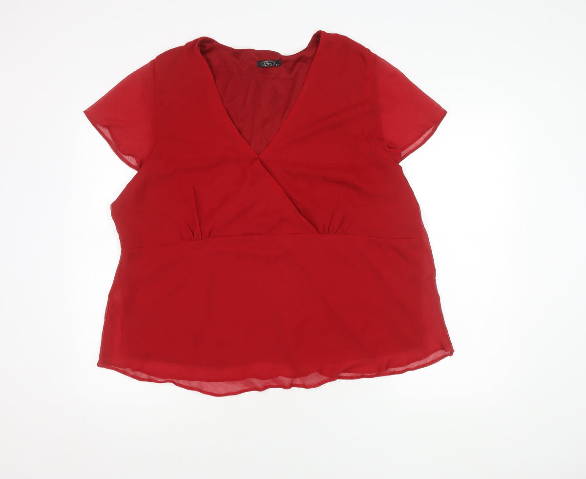 Bonmarché Women's Red Wrap Blouse, Size 24, Short Sleeve
