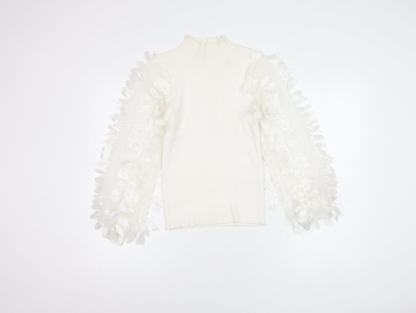 FLAMANT ROSE Ivory Balloon Sleeve Knit Top in S for Women
