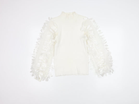 FLAMANT ROSE Ivory Balloon Sleeve Knit Top in S for Women