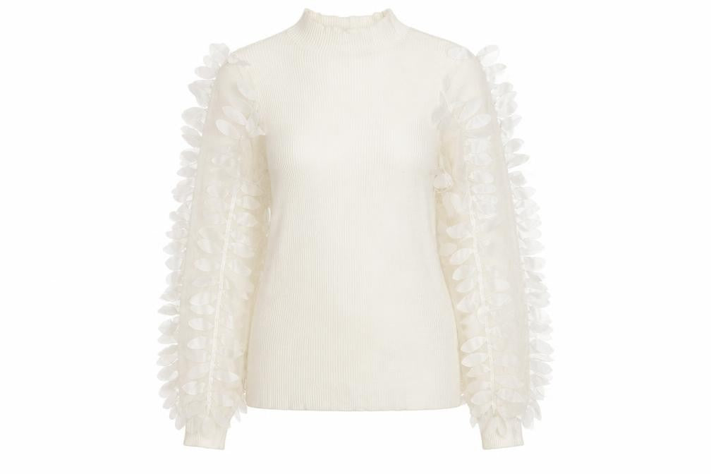 FLAMANT ROSE Ivory Balloon Sleeve Knit Top in S for Women