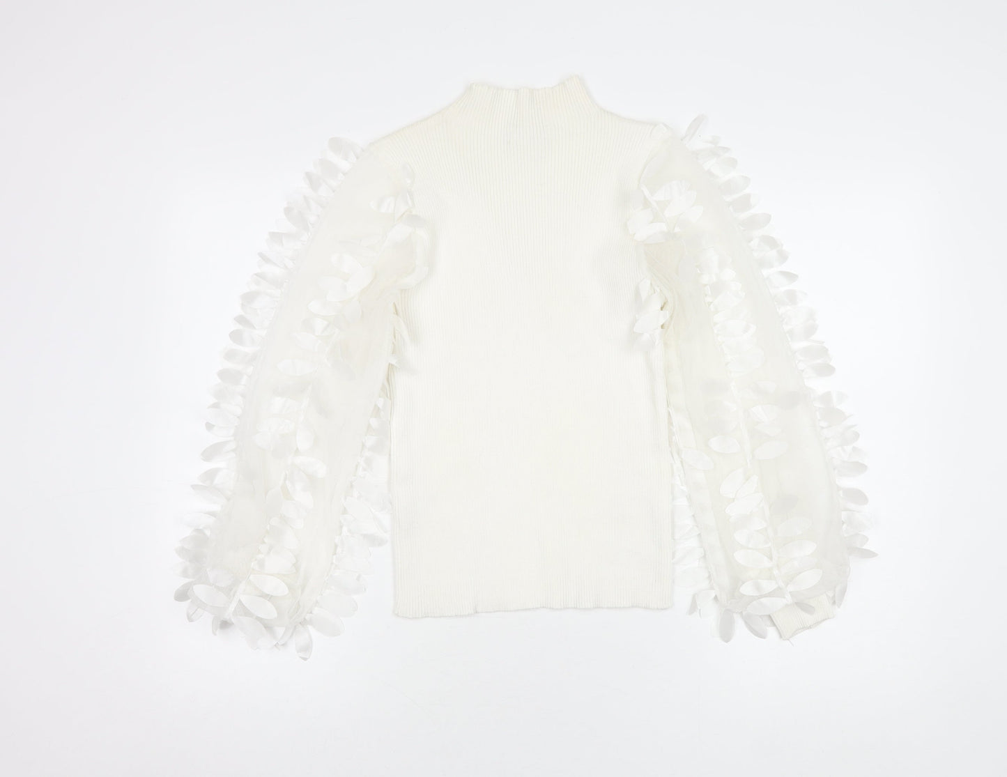 FLAMANT ROSE Ivory Balloon Sleeve Knit Top in S for Women